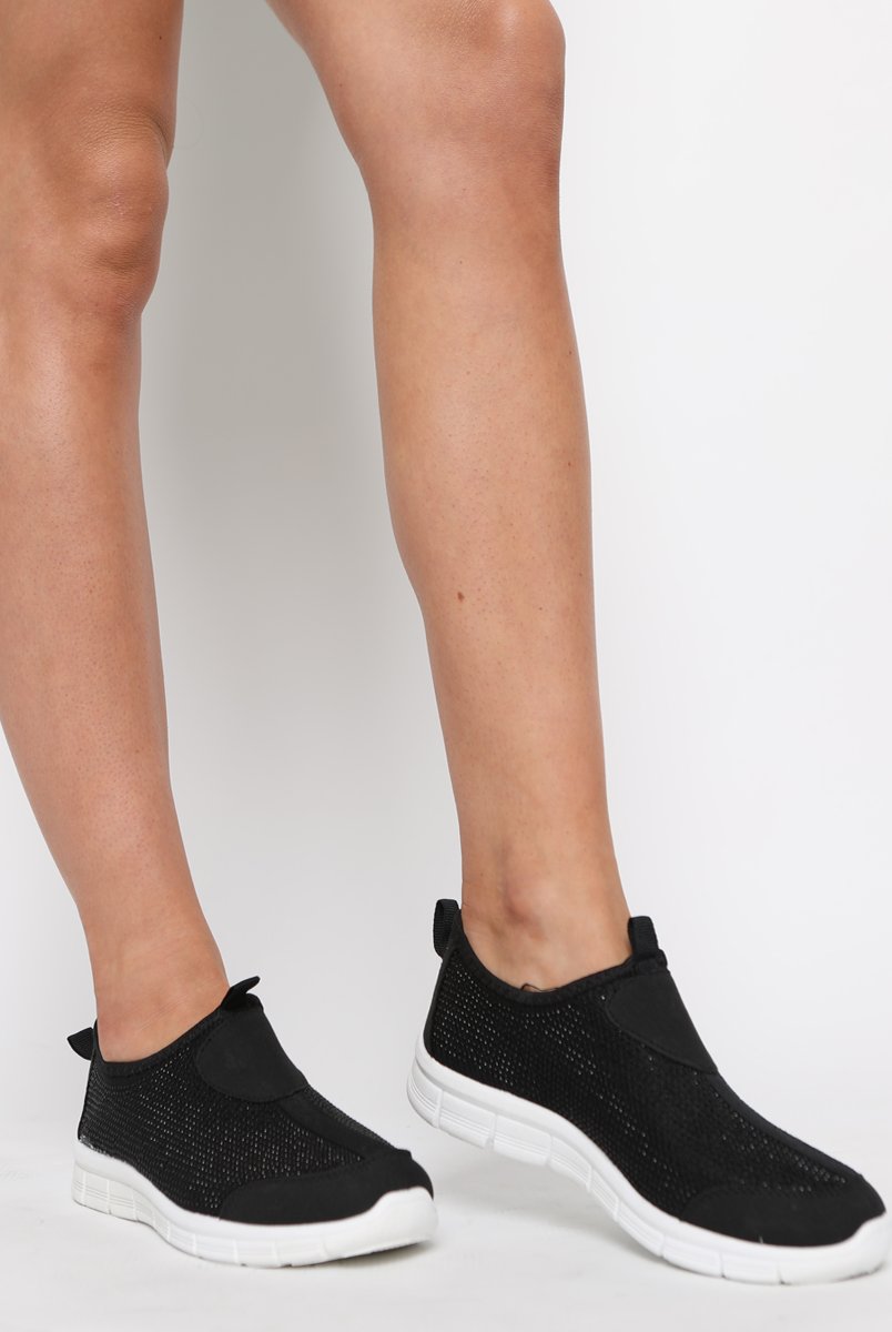 Black Diamante Sparkle Stretch Trainers - Hani