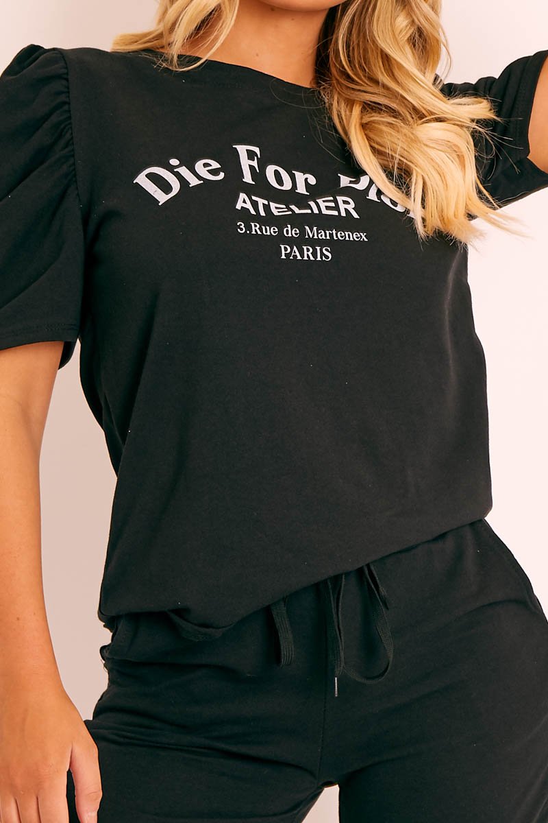 Black Die For Dior T-shirt and Shorts Loungewear Co-ord - Kaelie