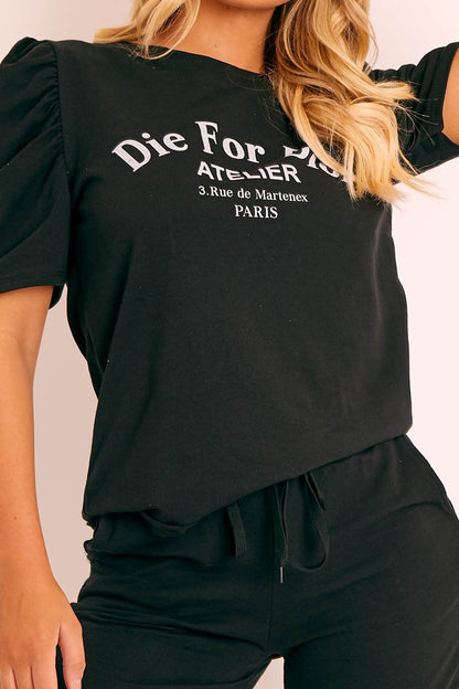 Black Die For Dior T-shirt and Shorts Loungewear Co-ord - Kaelie