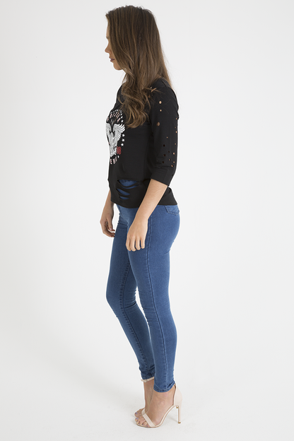 Black Distressed 'Arizona Phoenix' Print Top - Nova