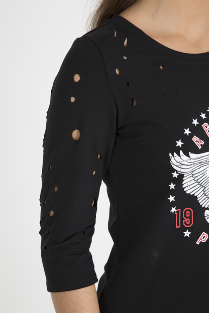 Black Distressed 'Arizona Phoenix' Print Top - Nova