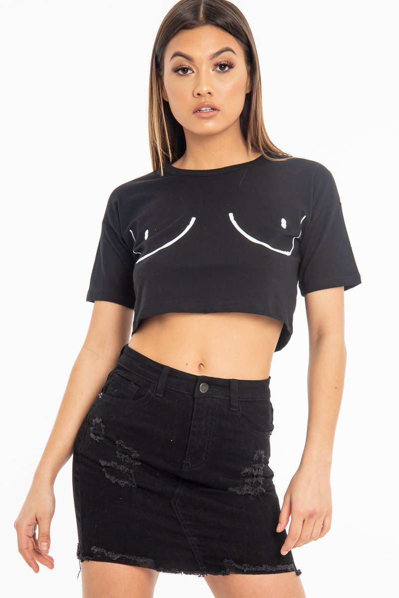 Black Distressed Denim Skirt - Blakelyn