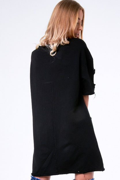 Black Distressed Detail Short Sleeved Jumper Dress - Cammie