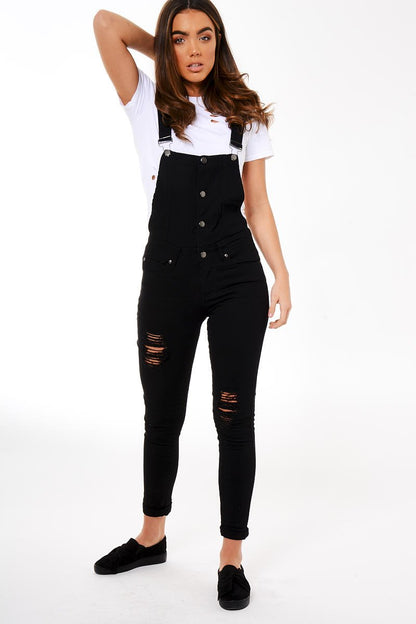 Black Distressed Dungarees - Darcia