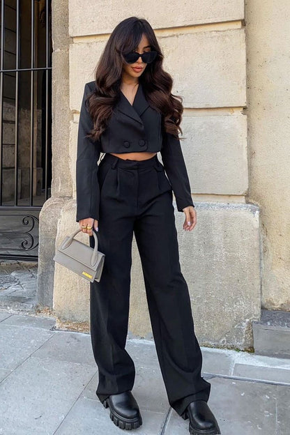 Black Double Button Cropped Blazer - Dolly