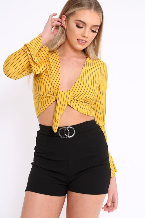 Black Double Circle Belted Shorts - Jeniya