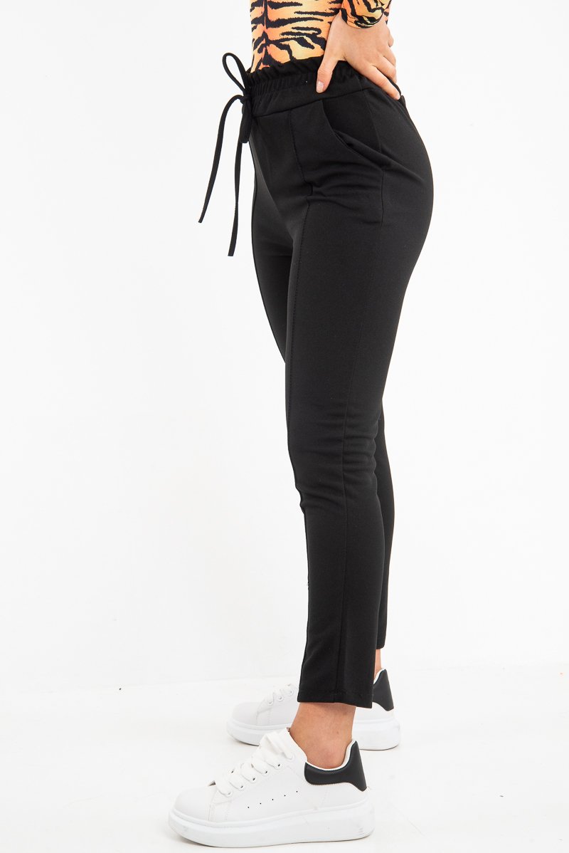 Black Drawstring Seam Front Tailored Joggers - Lissie