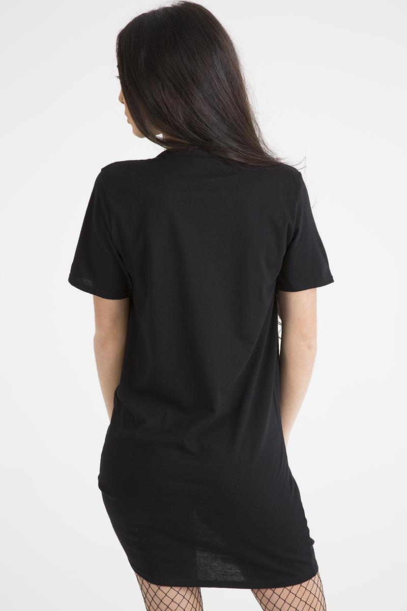 Black Eagle Print Cut Out Pin T-Shirt Dress - Thea