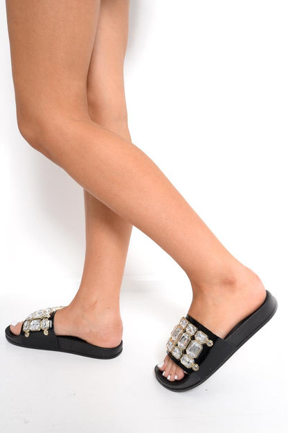 Black Embellished Sliders - Harmani