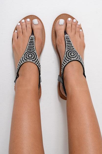 Black Embellished Split Toe Sandals - Jewel