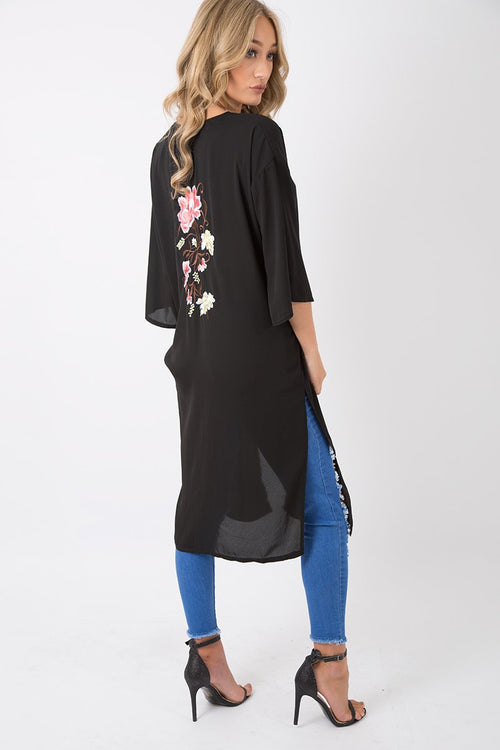 Black Embroidered Kimono - Regan