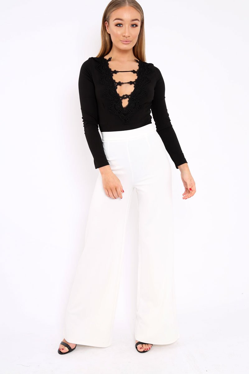 Black Embroidered Print Bodysuit - Addilee