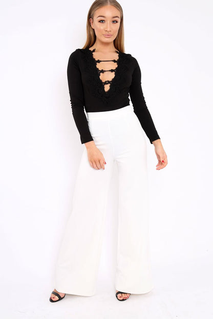 Black Embroidered Print Bodysuit - Addilee