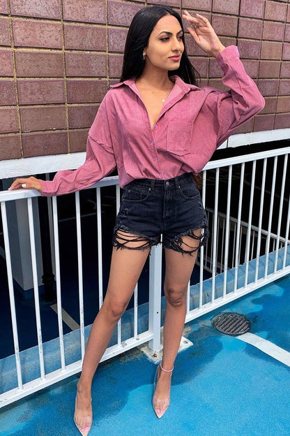 Black Extreme Distressed High Waist Shorts - Esra