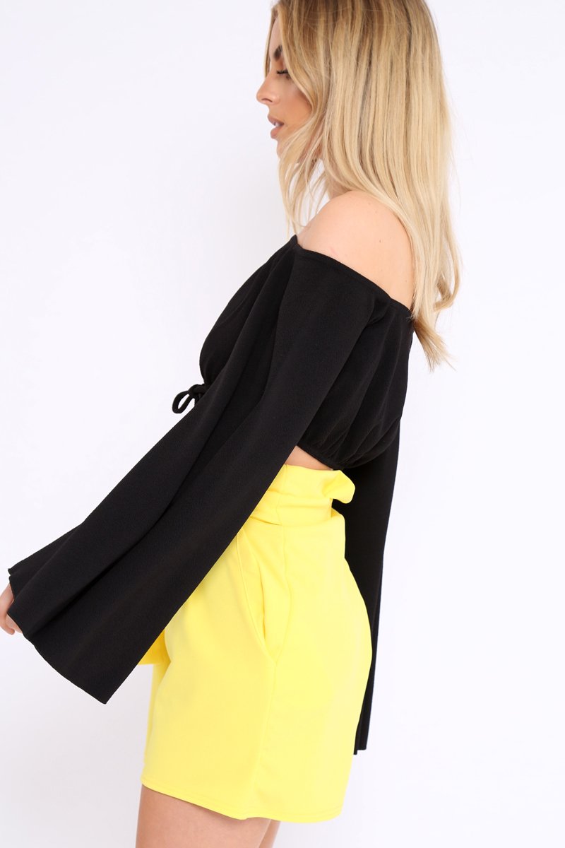 Black Extreme Flared Sleeved Crop Top - Dalis