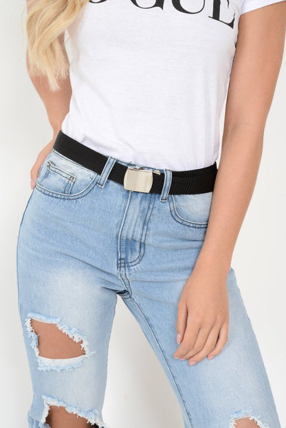 Black Fabric Basic Silver Clasp Belt - Dola