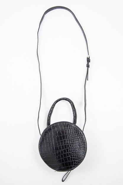 Black Faux Croc Handle Round Cross Body Bag - Lashea