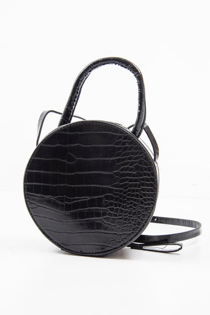 Black Faux Croc Handle Round Cross Body Bag - Lashea