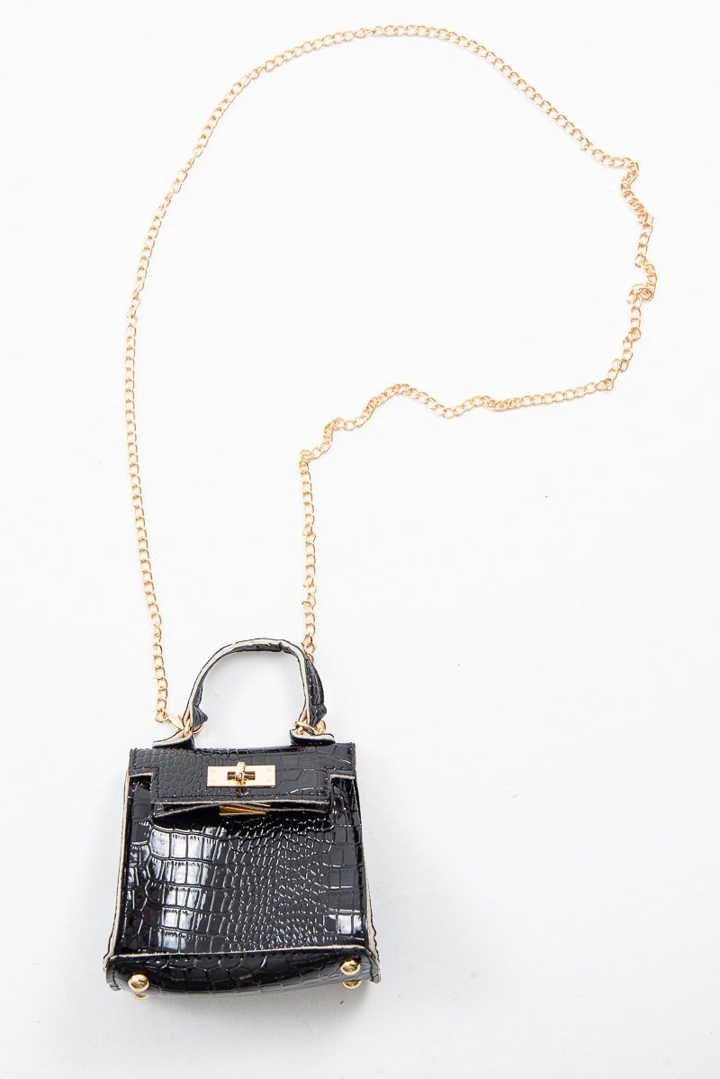 Black Faux Croc Mini Handbag - Ramie