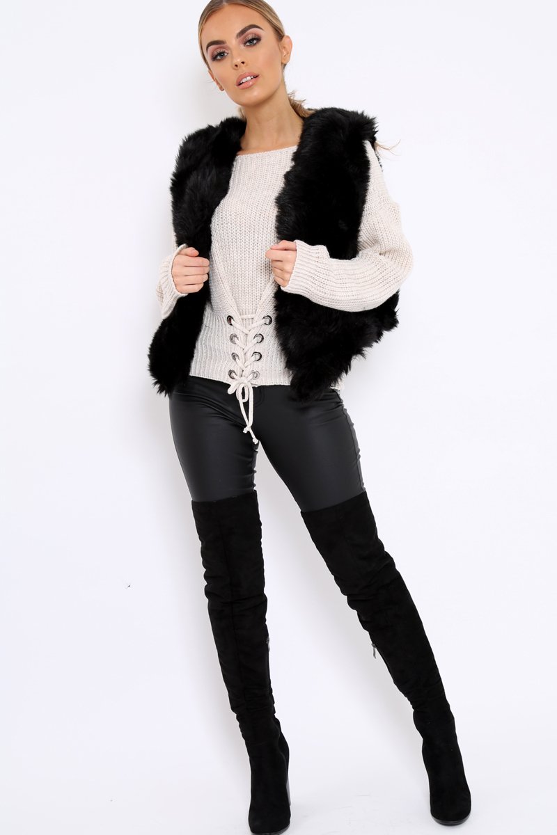 Black Faux Fur Cropped Gilet - Nadia