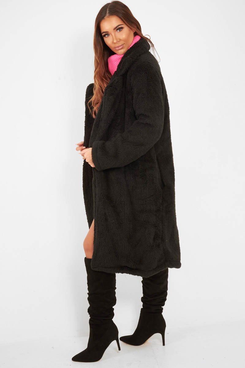 Black Faux Fur Teddy Coat - Reegan