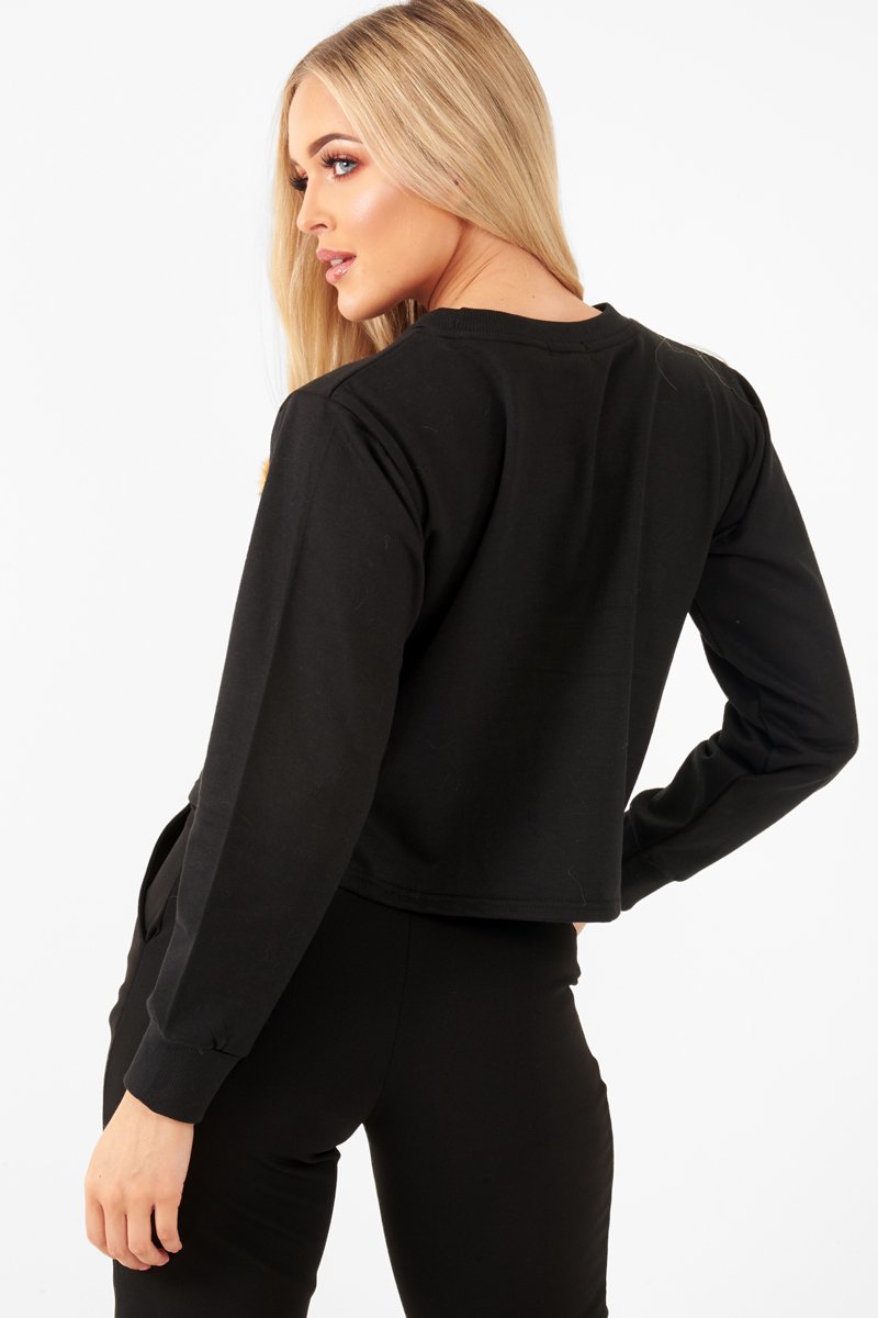 Black Faux Fur Tiger Print Front Cropped Jumper  - Suzie
