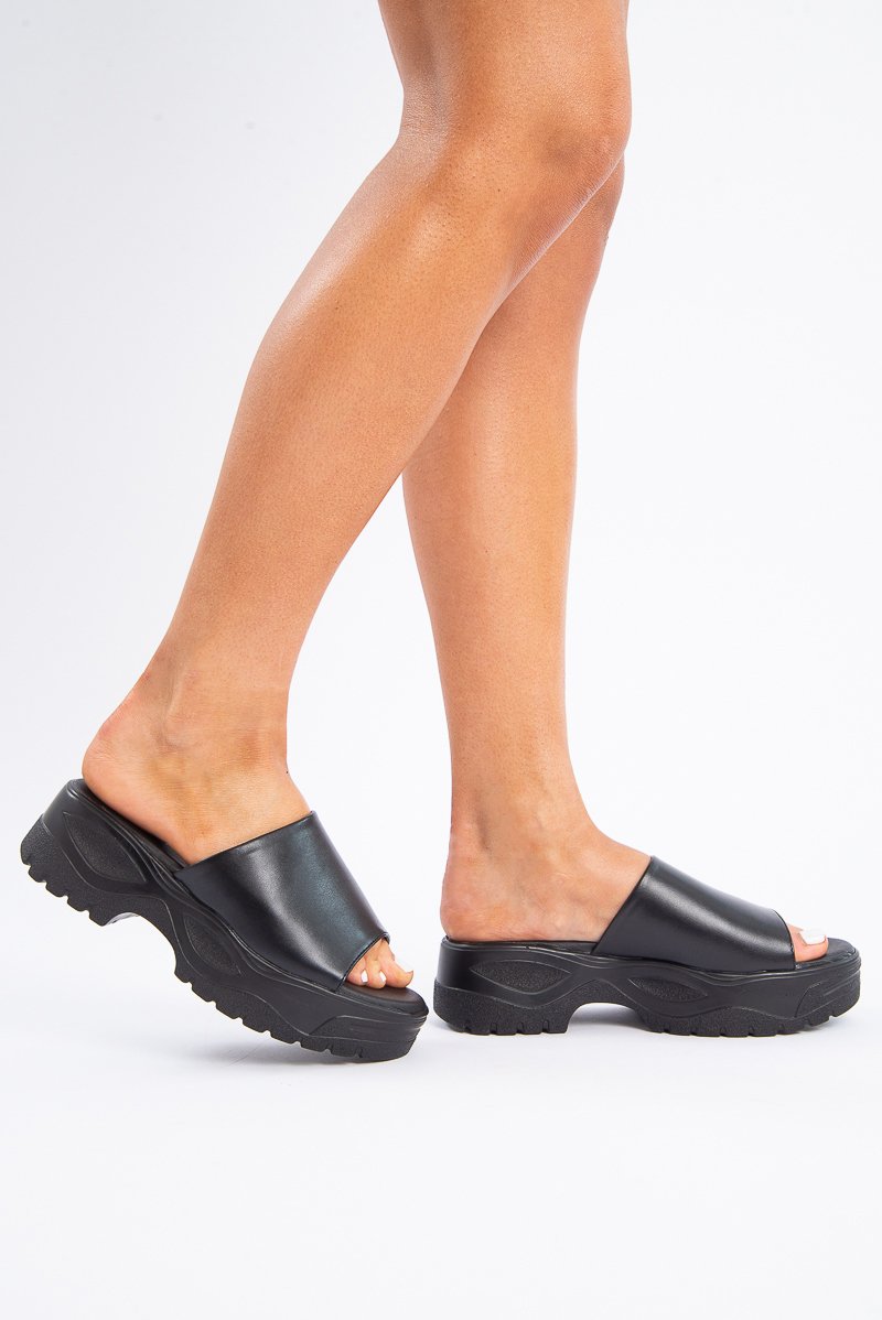 Black Faux Leather Chunky Slider - Frankee