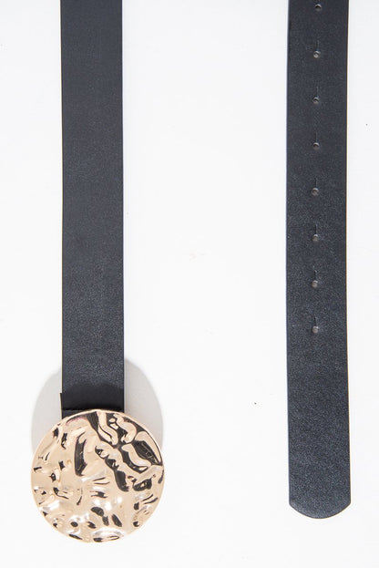 Black Faux Leather Gold Hammered Disc Belt - Melyssa