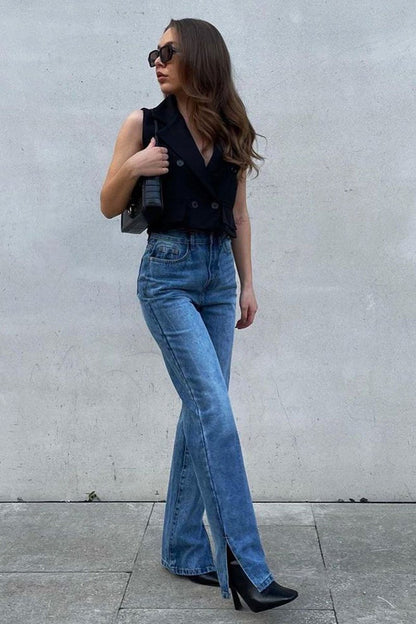Black Cropped Sleeveless Blazer Top - Frankiee
