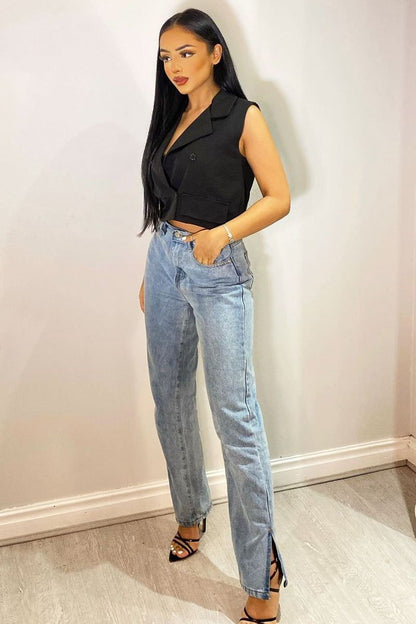 Black Cropped Sleeveless Blazer Top - Frankiee