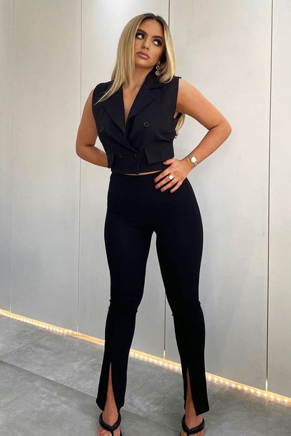 Black Cropped Sleeveless Blazer Top - Frankiee