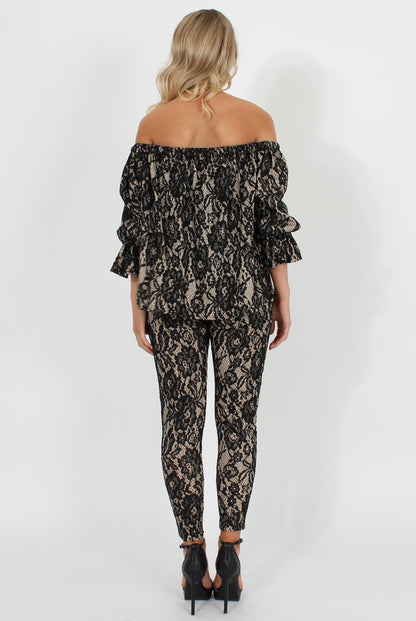 Black and Nude Lace Two Piece - Nicole