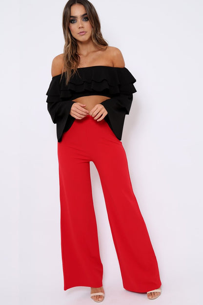Black extreme Layered Frill Bardot Crop Top - Nevaeh