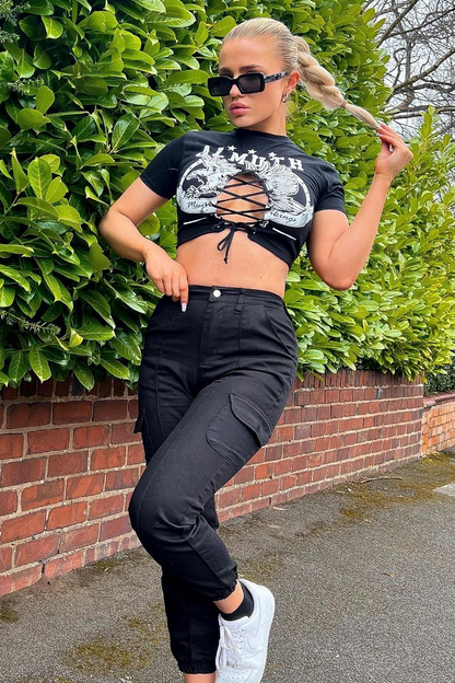 Black Cuffed Cargo Trousers - Genesis