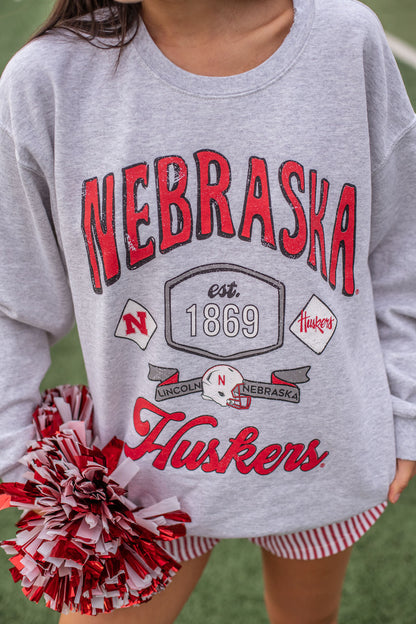 Nebraska Patches Thrifted Sweatshirt