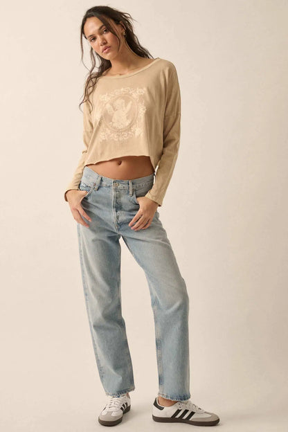 Vintage Angel Cropped Long-Sleeve Graphic Tee