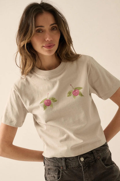 Wild Cherries Garment-Dyed Cropped Graphic Tee