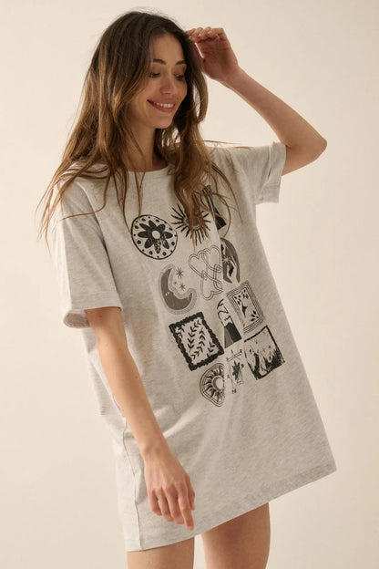 Symbology Vintage-Print Oversize Graphic Tee