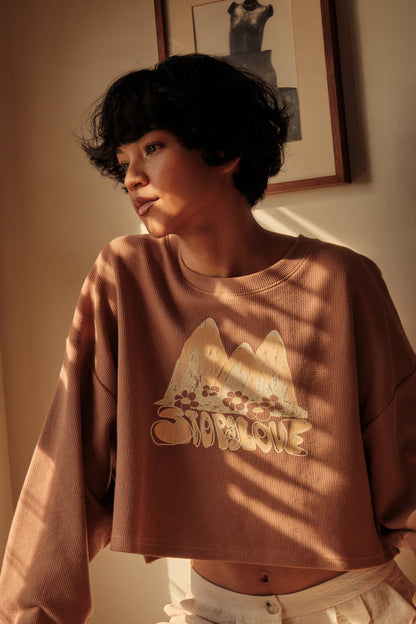 Stop and Love Cropped Thermal Graphic Top
