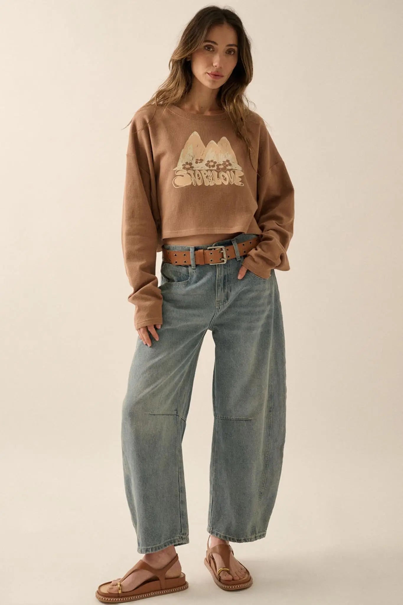 Stop and Love Cropped Thermal Graphic Top