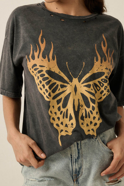 Burning Beauty Distressed Butterfly Graphic Tee