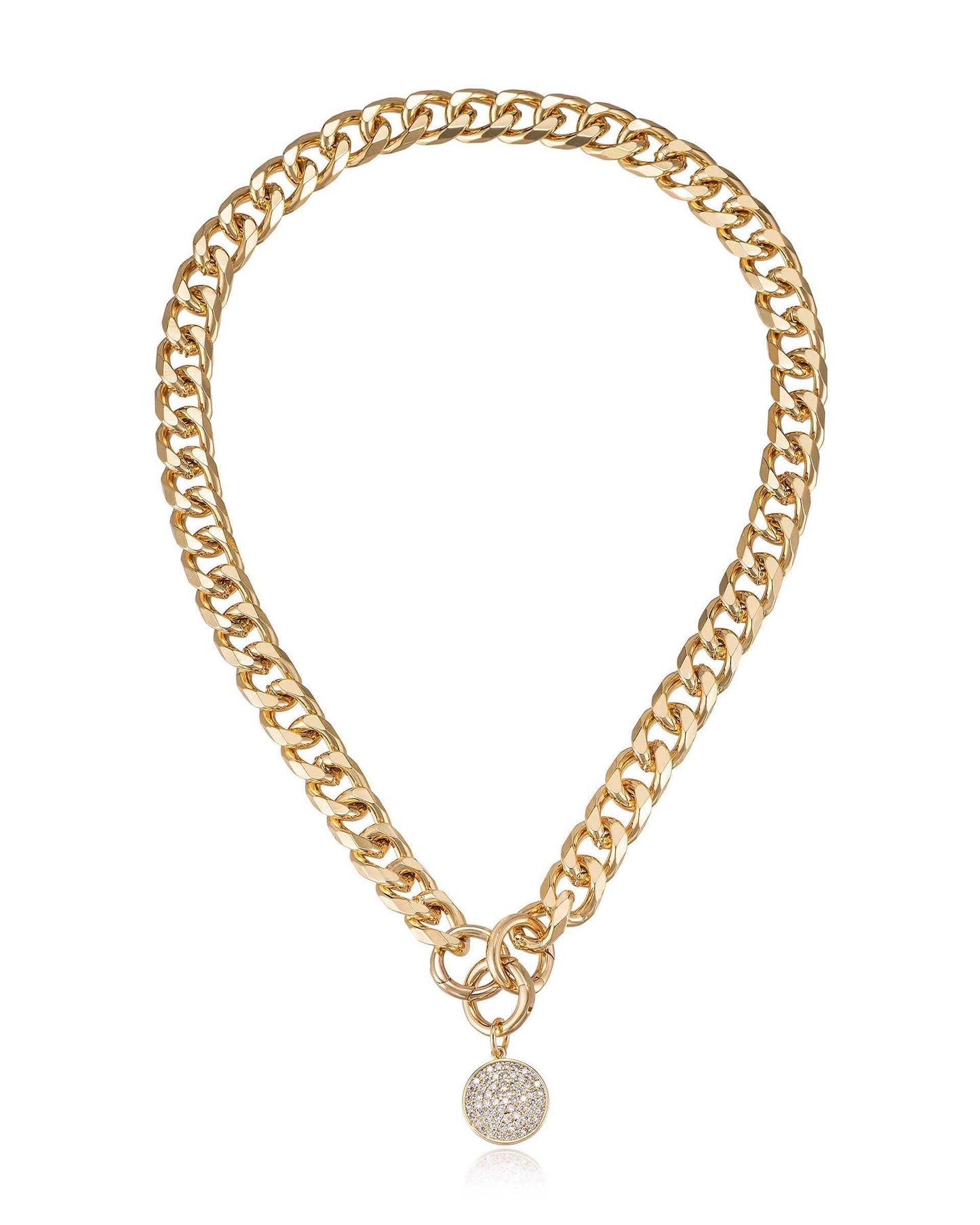 Crystal Disc Charm and Chain Necklace