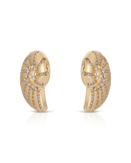 Crystal Studded Nautilus Shell Earrings