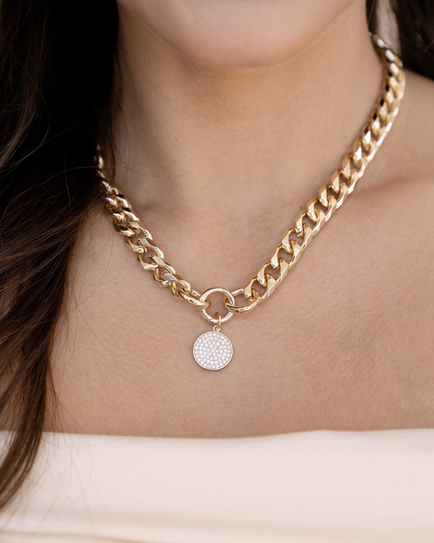 Crystal Disc Charm and Chain Necklace