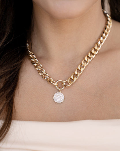 Crystal Disc Charm and Chain Necklace