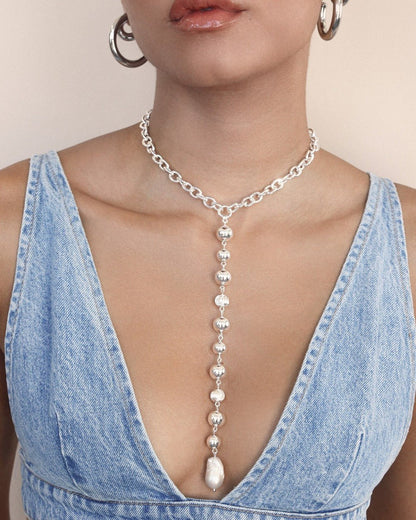 Deep Drop Pearl Lariat Necklace