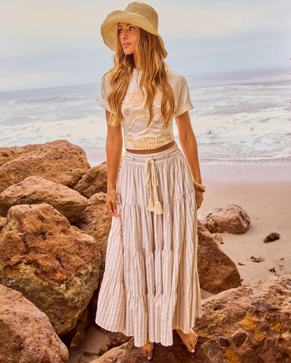 Borrowed Afternoon Striped Waist Tie Maxi Skirt