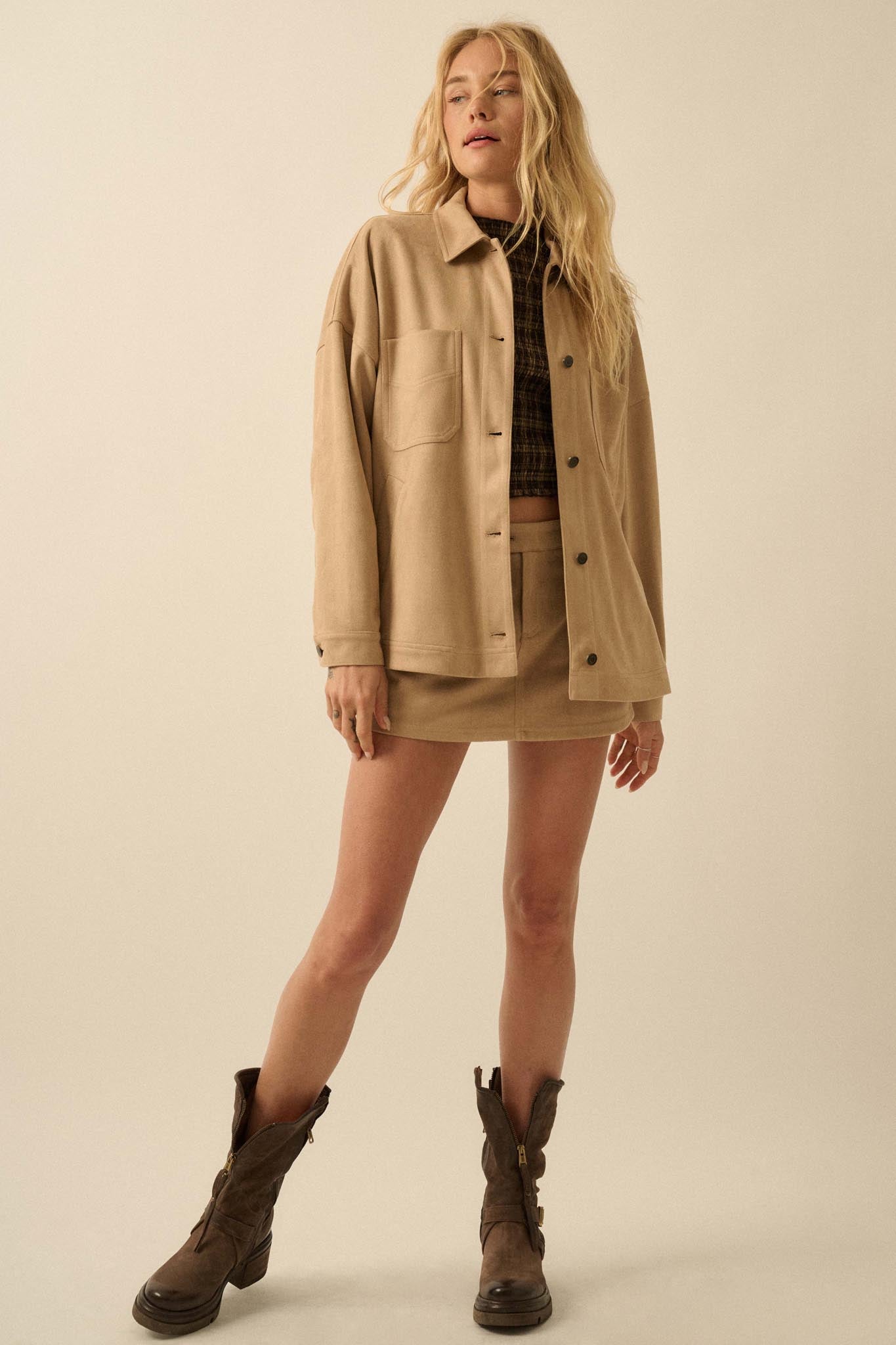 Soft Spoken Vegan Suede Pocket Shacket