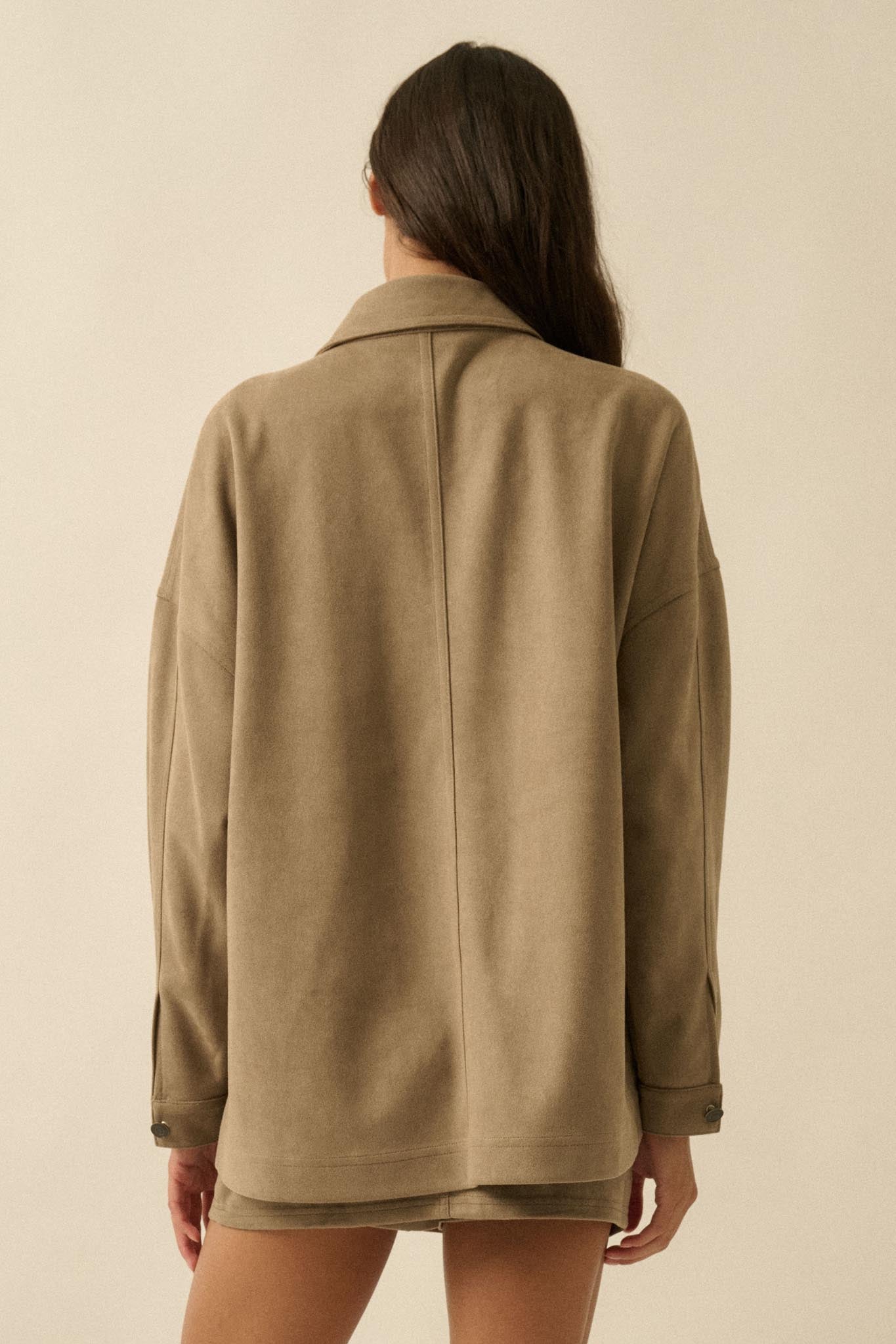 Soft Spoken Vegan Suede Pocket Shacket