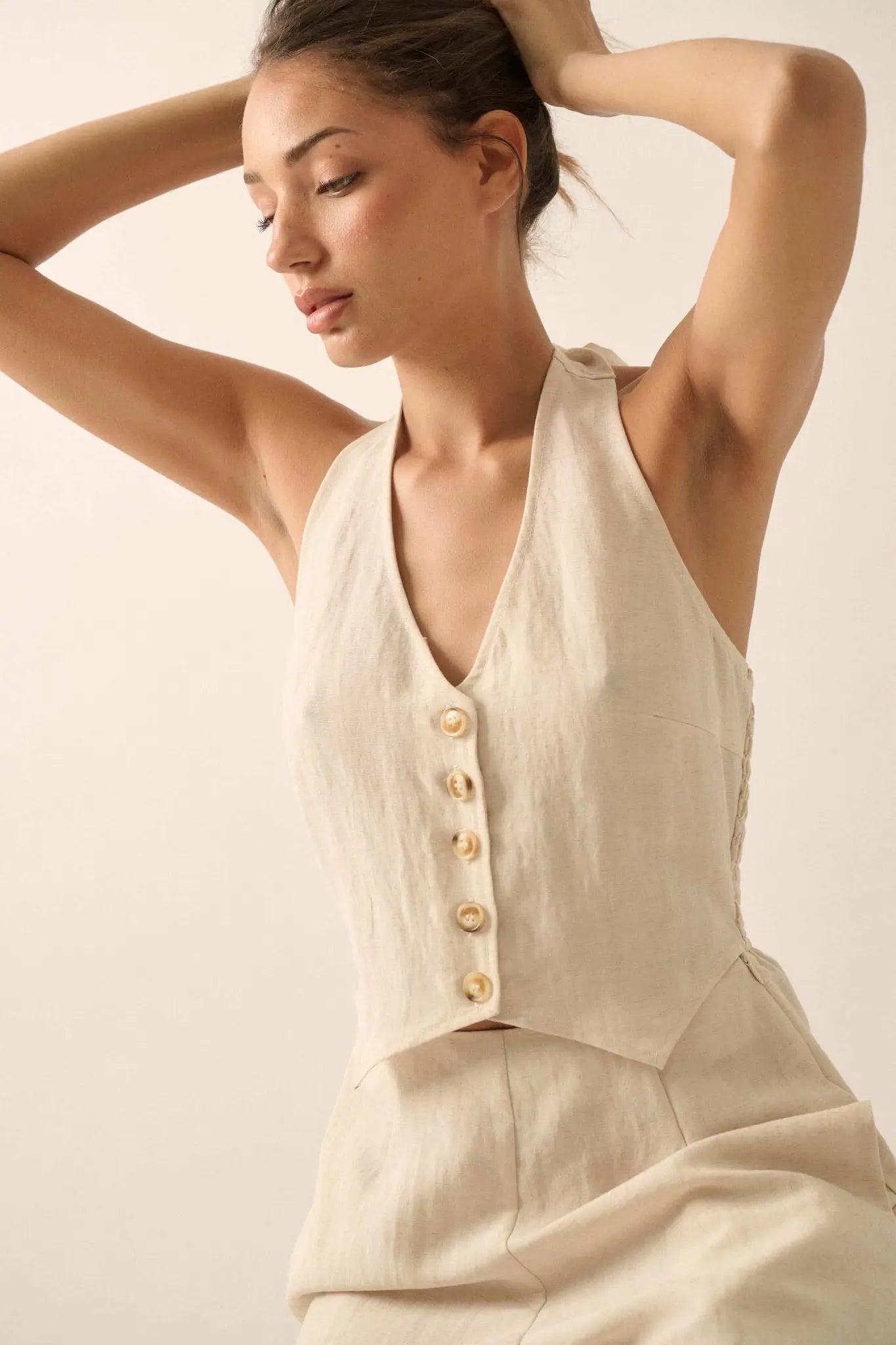 Better Nature Wide-Leg Linen-Blend Vest Jumpsuit